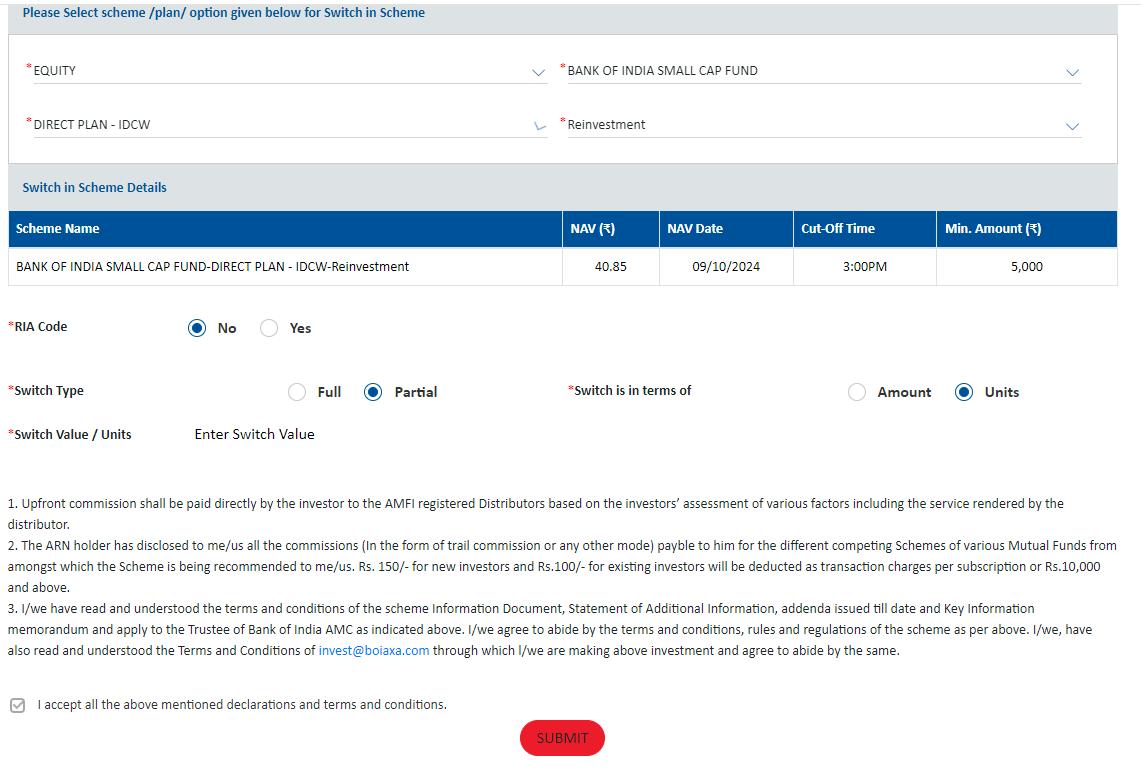 Switch transaction confirmation screen in Transact Online